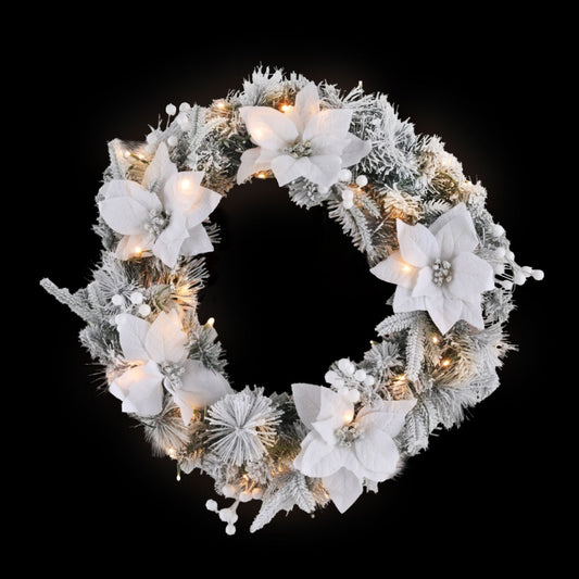 Jingle Jollys 60cm Christmas Wreath LED Lights Snowy Flowers Garland Party Decor-0