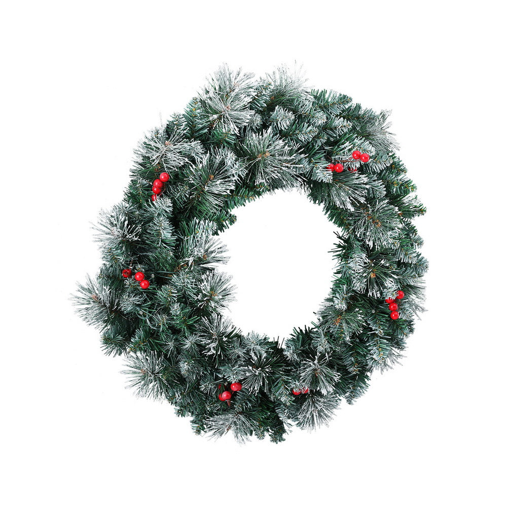 Jingle Jollys 60cm Christmas Wreath LED Lights Snowy Berries Garland Party Decor-2