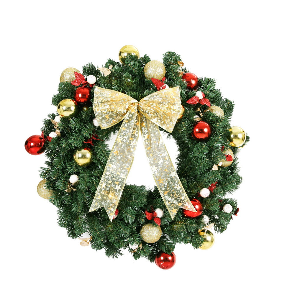 Jingle Jollys Christmas Wreath 60CM LED Garland Berries Bow Baubles Xmas Decor-0