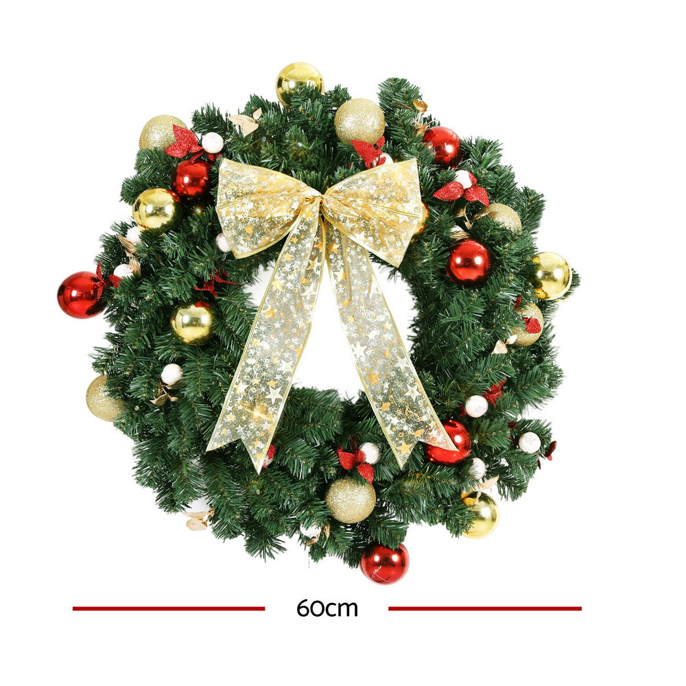 Jingle Jollys Christmas Wreath 60CM LED Garland Berries Bow Baubles Xmas Decor-1