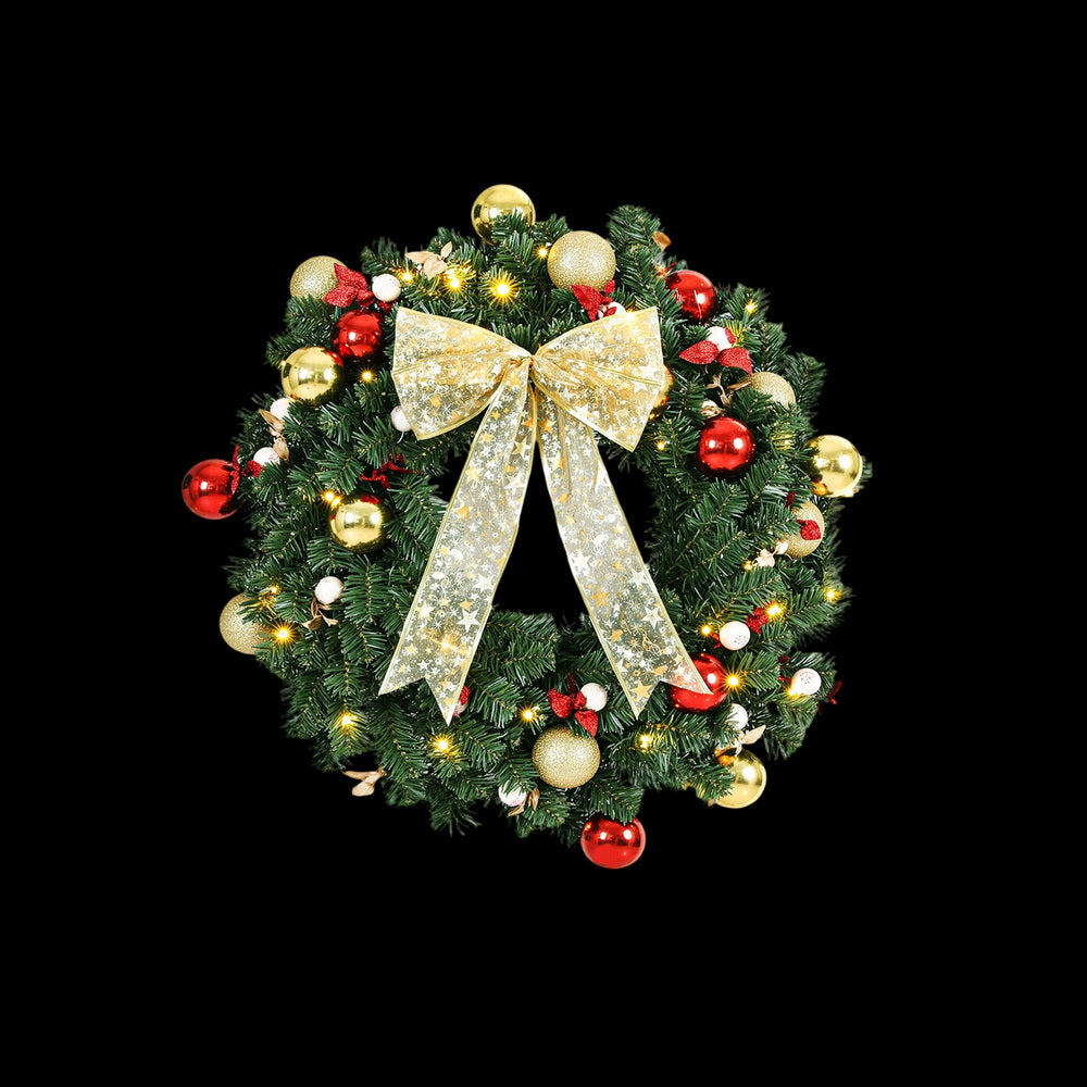 Jingle Jollys Christmas Wreath 60CM LED Garland Berries Bow Baubles Xmas Decor-2