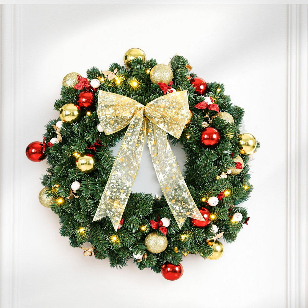 Jingle Jollys Christmas Wreath 60CM LED Garland Berries Bow Baubles Xmas Decor-6