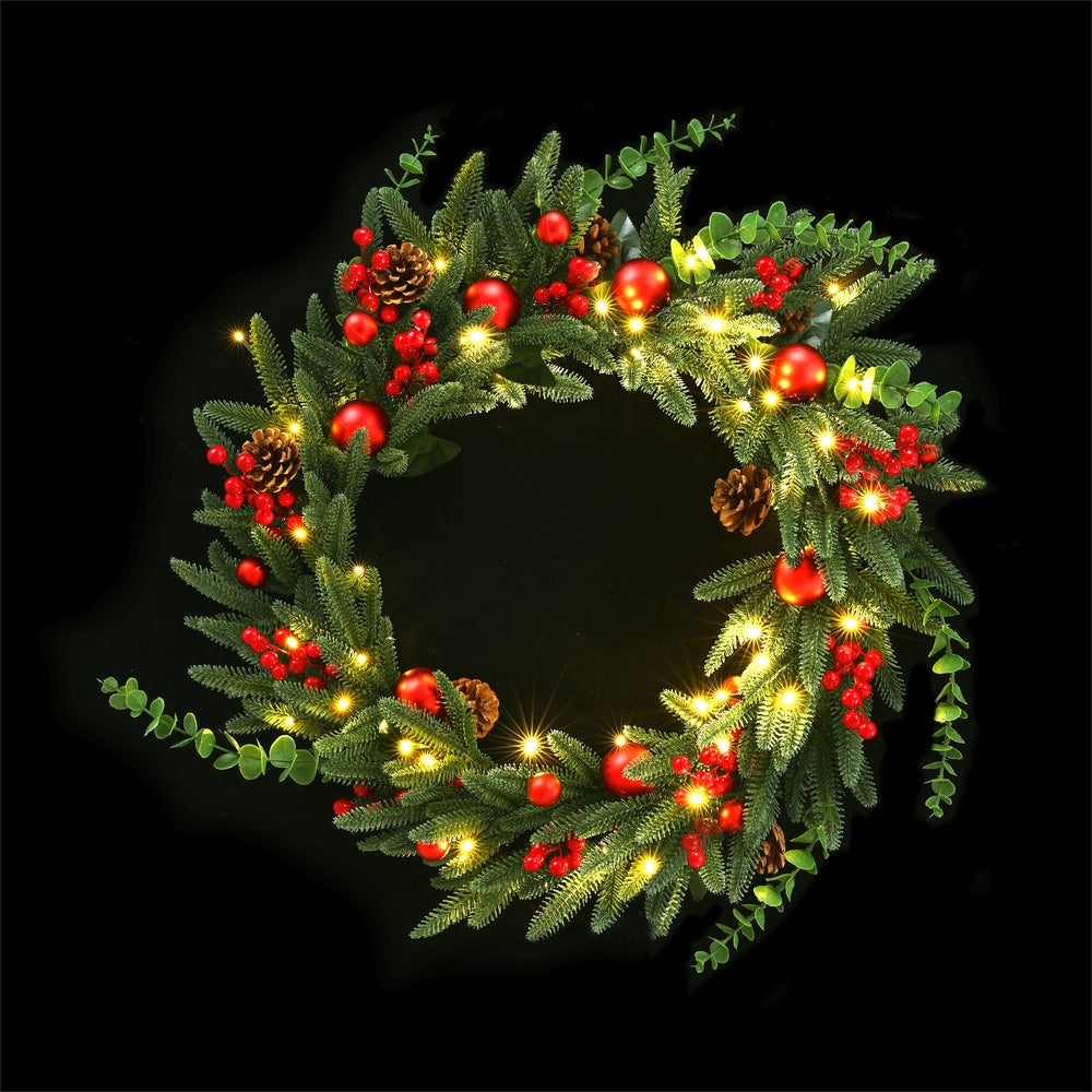 Jingle Jollys Christmas Wreath 60CM LED Garland Berries Pine Cones Party Decor-0