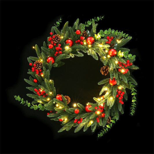 Jingle Jollys Christmas Wreath 60CM LED Garland Berries Pine Cones Party Decor-0