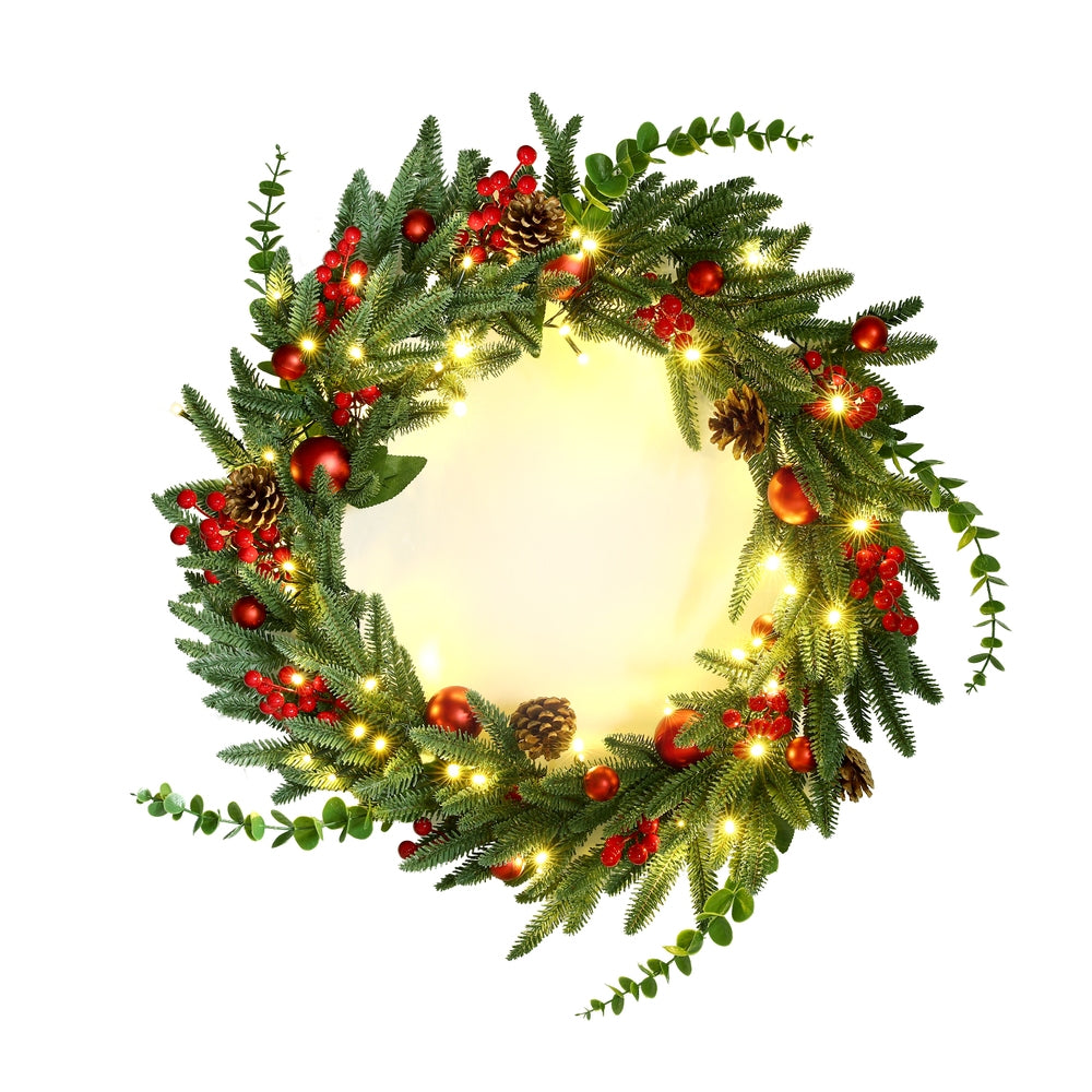Jingle Jollys Christmas Wreath 60CM LED Garland Berries Pine Cones Party Decor-2