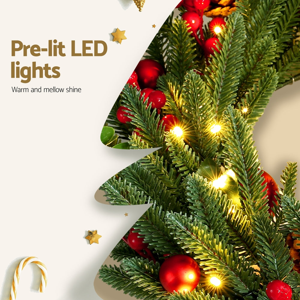 Jingle Jollys Christmas Wreath 60CM LED Garland Berries Pine Cones Party Decor-5