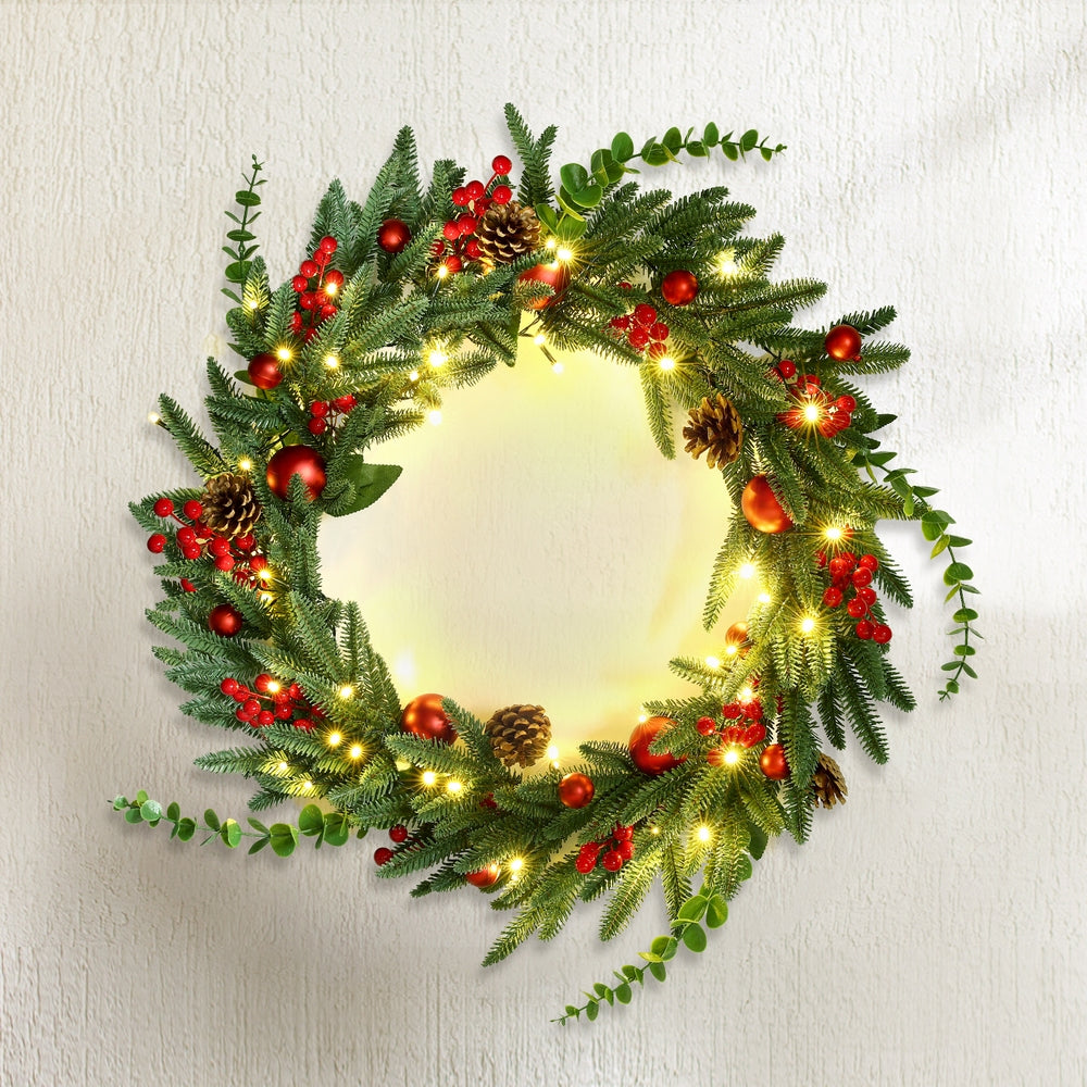Jingle Jollys Christmas Wreath 60CM LED Garland Berries Pine Cones Party Decor-6