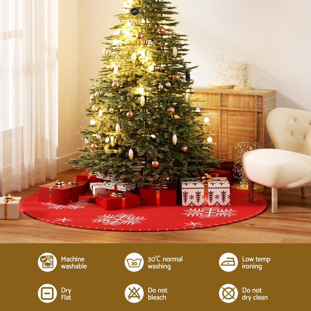Jingle Jollys Christmas Tree Skirt 120cm Snowflake Ornaments Party Decorations-5
