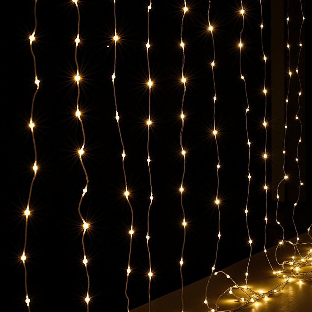 Jingle Jollys 3X3M Christmas Lights Curtain String Light 300 LED Warm White-2