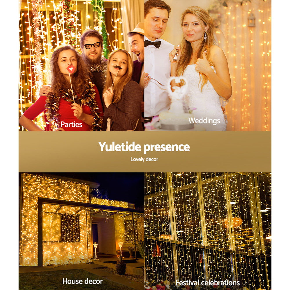 3X6M Christmas Lights Curtain Light Warm White 600 LED Jingle Jollys-6