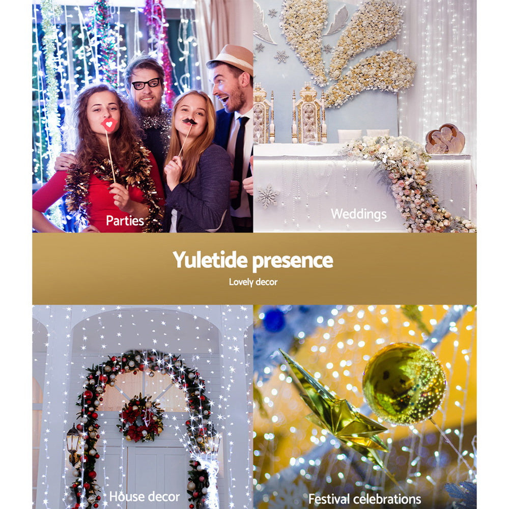 3X6M Christmas Lights Curtain Light Cool White 600 LED Jingle Jollys-6