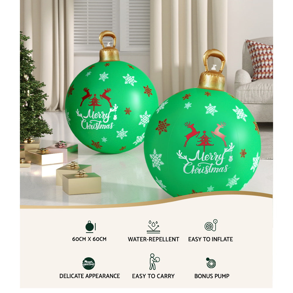 Jingle Jollys Christmas Inflatable Ball Bauble 60cm Outdoor Decoration Green-3