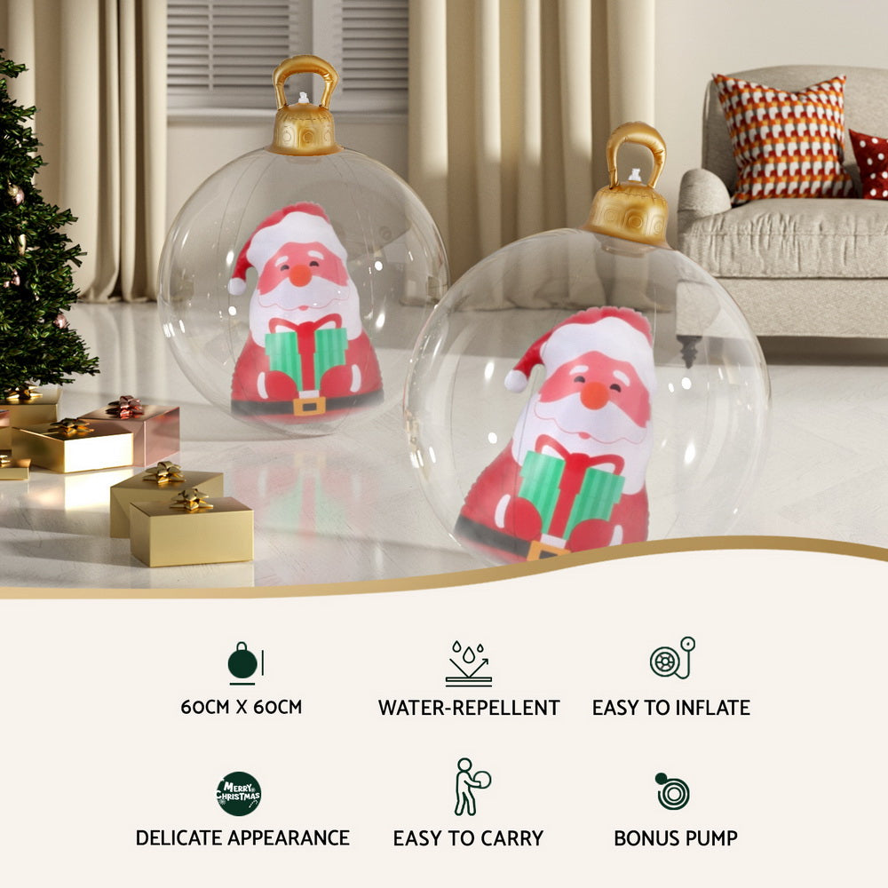 Jingle Jollys Christmas Inflatable Ball 60cm Santa Decoration Giant Bauble Clear-3