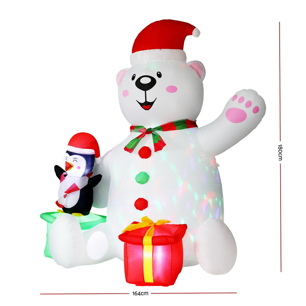 Jingle Jollys Christmas Inflatable Bear 1.8M Height LED Outdoor Decorations Illuminated-2