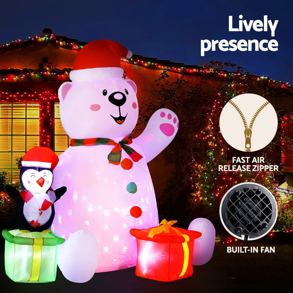 Jingle Jollys Christmas Inflatable Bear 1.8M Height LED Outdoor Decorations Illuminated-3