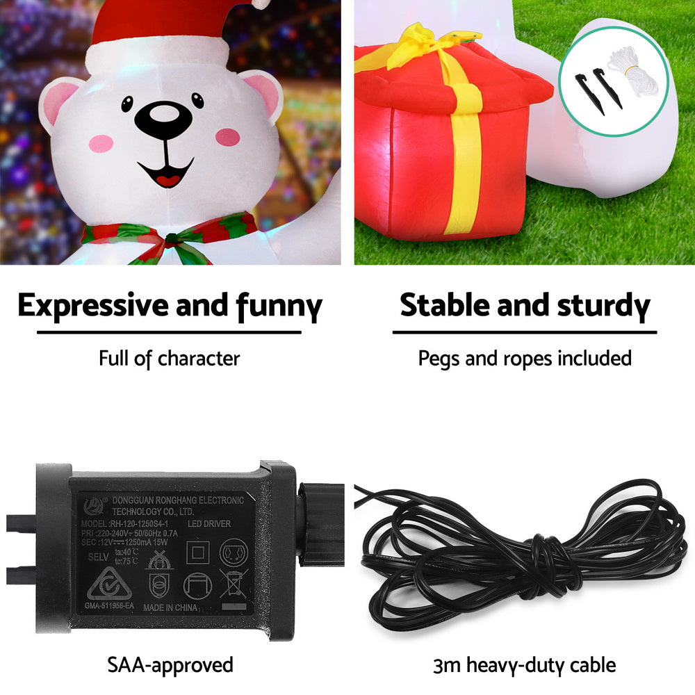 Jingle Jollys Christmas Inflatable Bear 1.8M Height LED Outdoor Decorations Illuminated-5