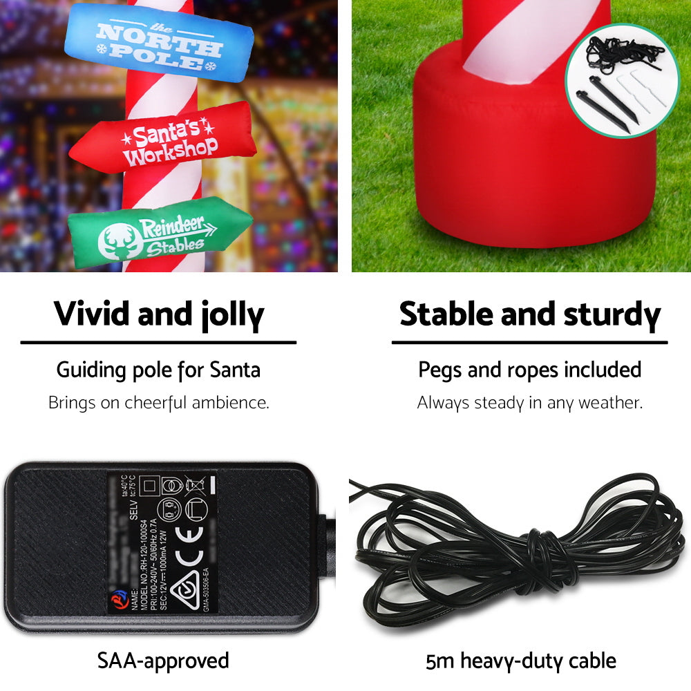 Jingle Jollys Christmas Inflatable Candy Pole 2.4M Illuminated Decorations-6