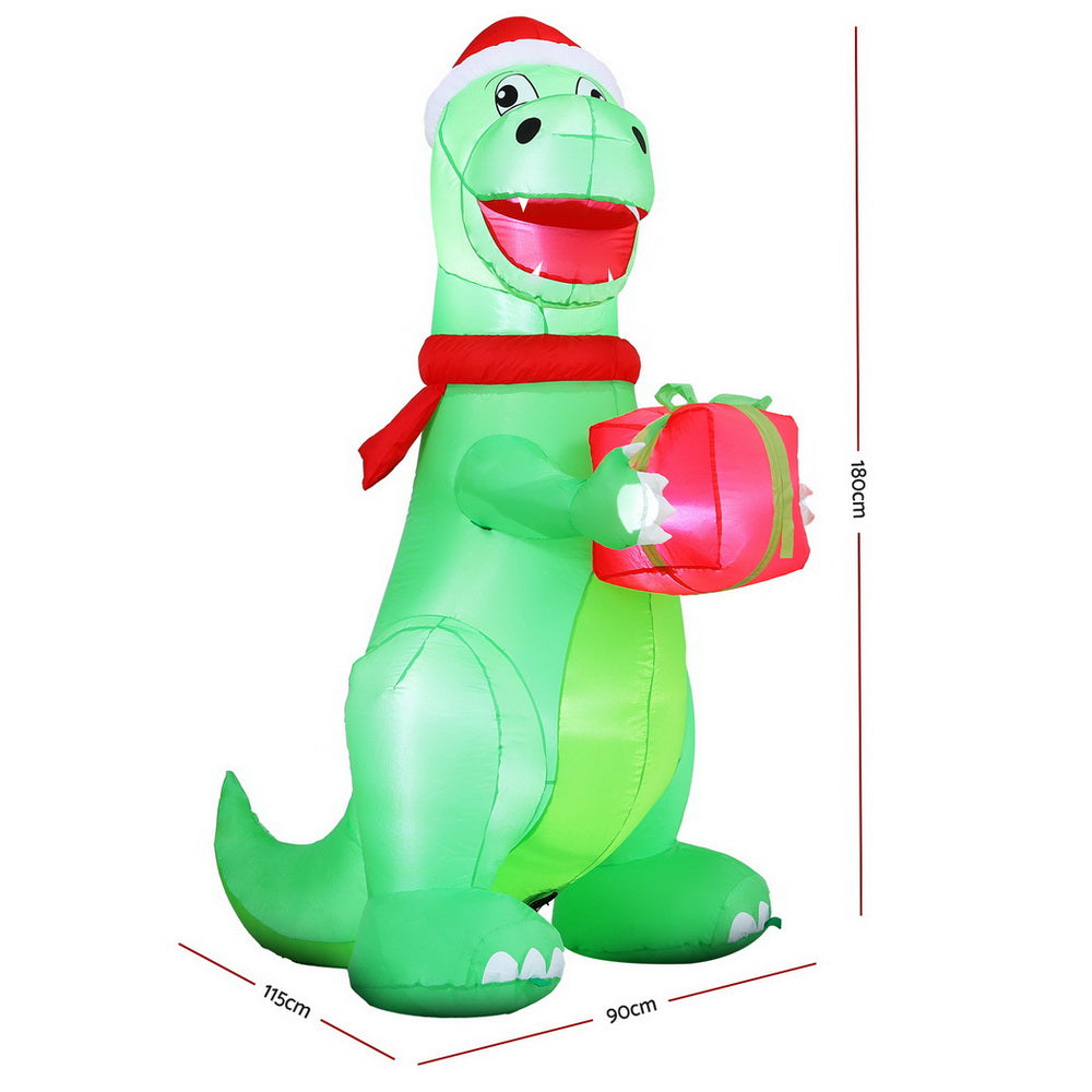 Jingle Jollys Christmas Inflatable Dinosaur 1.8M Height LED Decorations Illuminated-1
