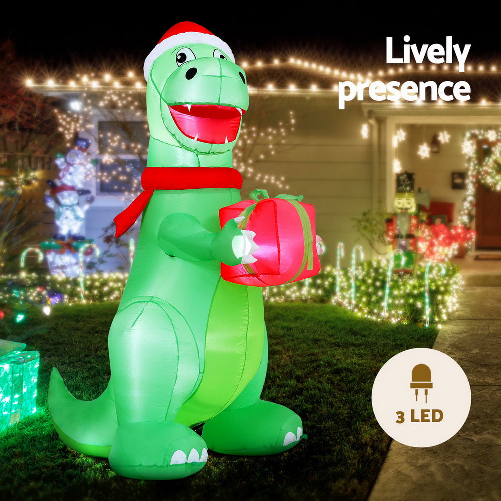 Jingle Jollys Christmas Inflatable Dinosaur 1.8M Height LED Decorations Illuminated-3
