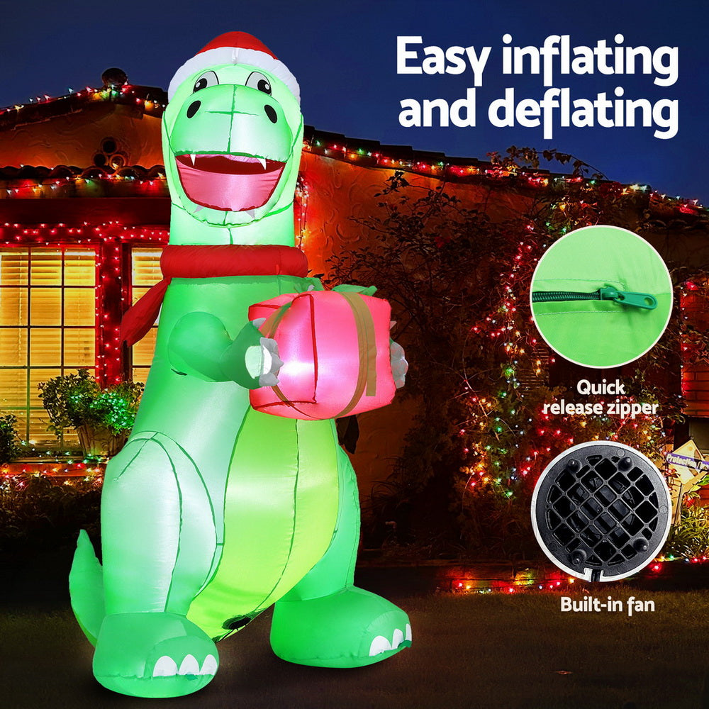Jingle Jollys Christmas Inflatable Dinosaur 1.8M Height LED Decorations Illuminated-4