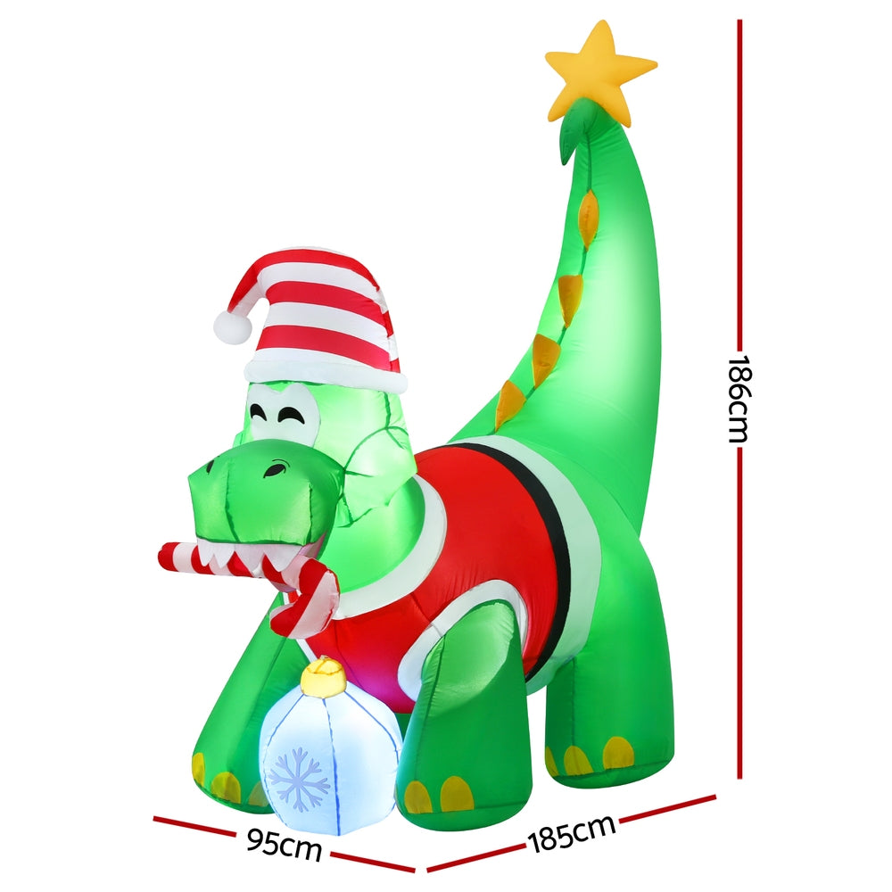 Jingle Jollys Christmas Inflatable Dinosaur 1.86M Height LED Decorations Illuminated-1