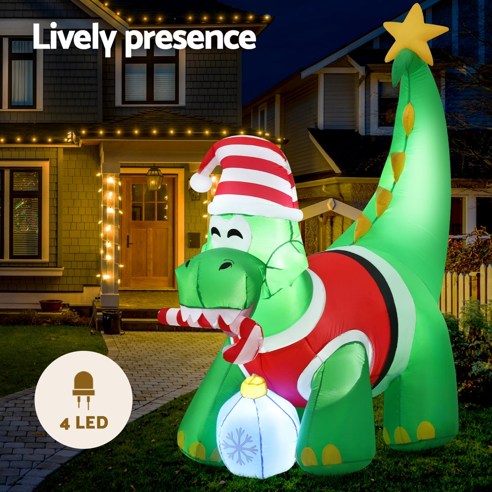Jingle Jollys Christmas Inflatable Dinosaur 1.86M Height LED Decorations Illuminated-3