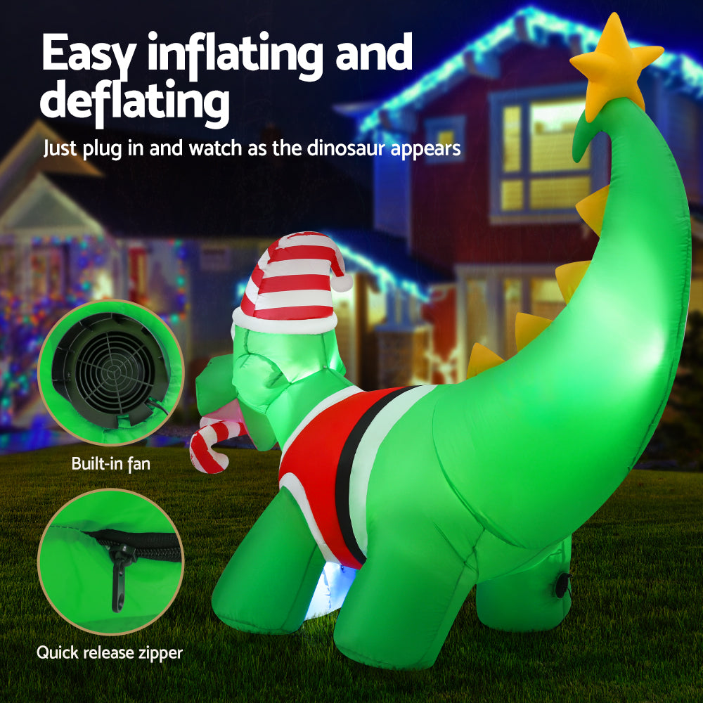 Jingle Jollys Christmas Inflatable Dinosaur 1.86M Height LED Decorations Illuminated-4