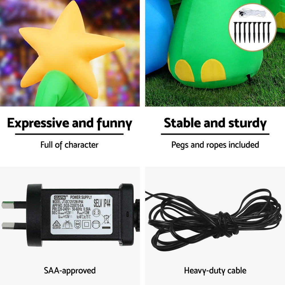 Jingle Jollys Christmas Inflatable Dinosaur 1.86M Height LED Decorations Illuminated-5