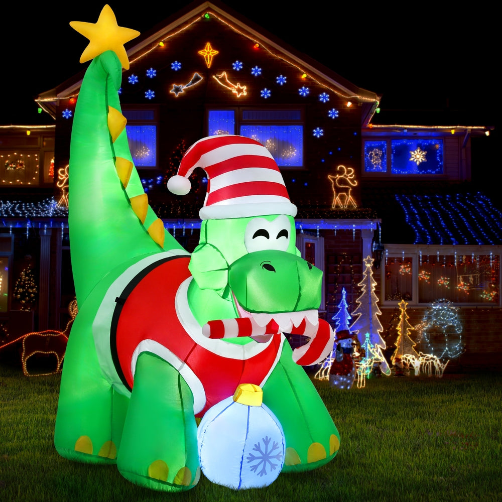 Jingle Jollys Christmas Inflatable Dinosaur 1.86M Height LED Decorations Illuminated-6
