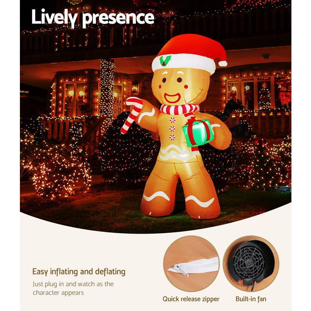Jingle Jollys Christmas Inflatable Gingerbread Man 2.4M Illuminated Decorations-4