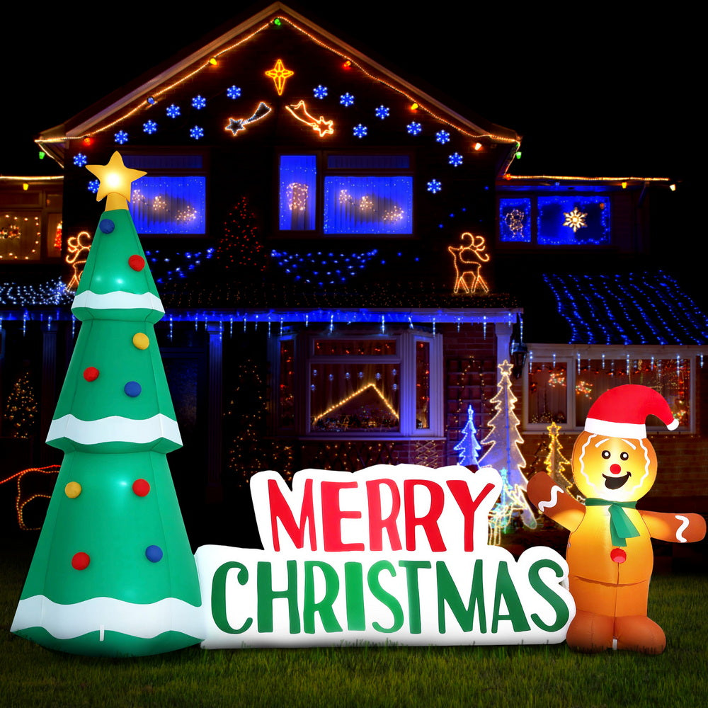 Jingle Jollys Christmas Inflatable Gingerbread Man 1.5M Height LED Decorations Illuminated-6