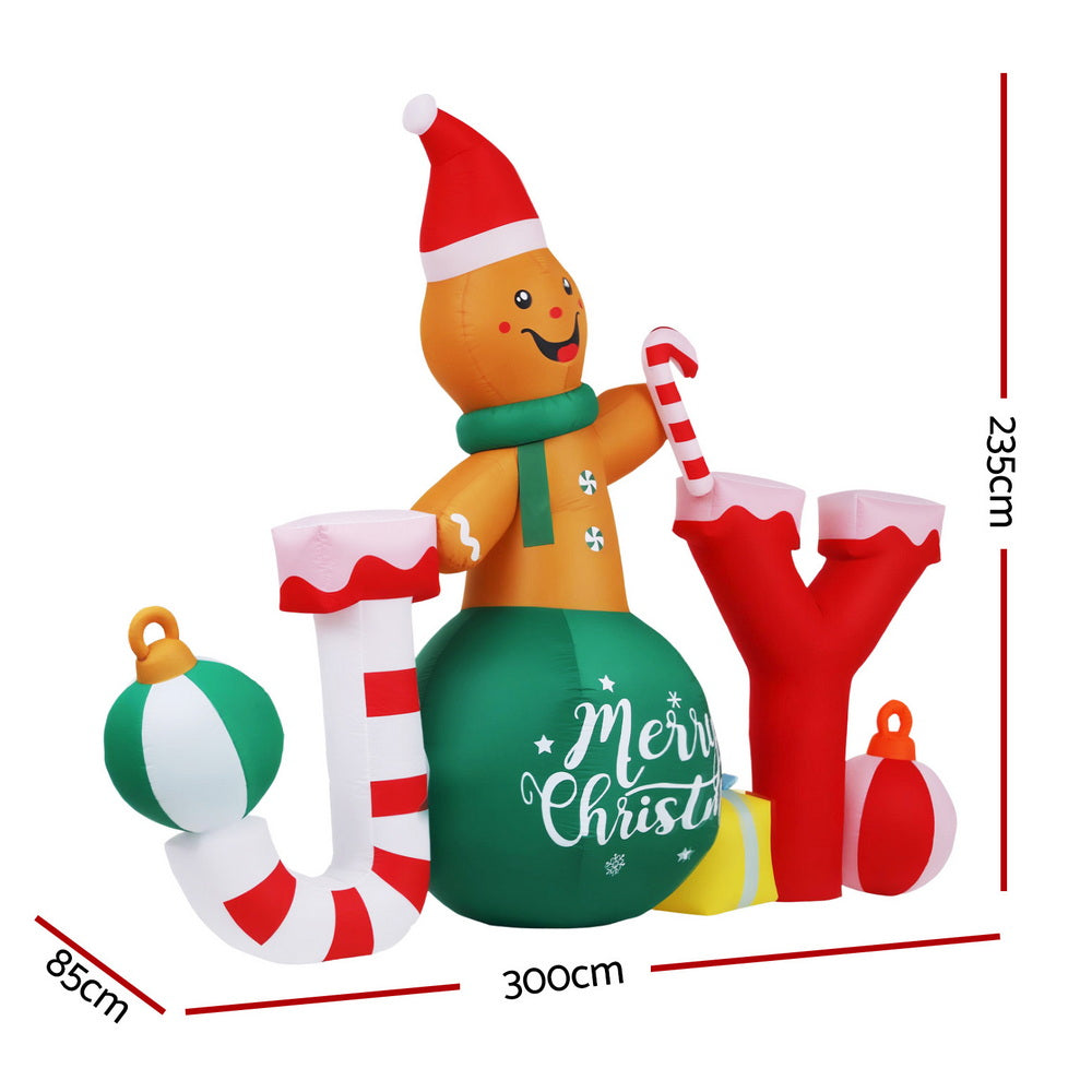 Jingle Jollys Christmas Inflatable Gingerman Joy 3M Long Outdoor Decorations Illuminated-1