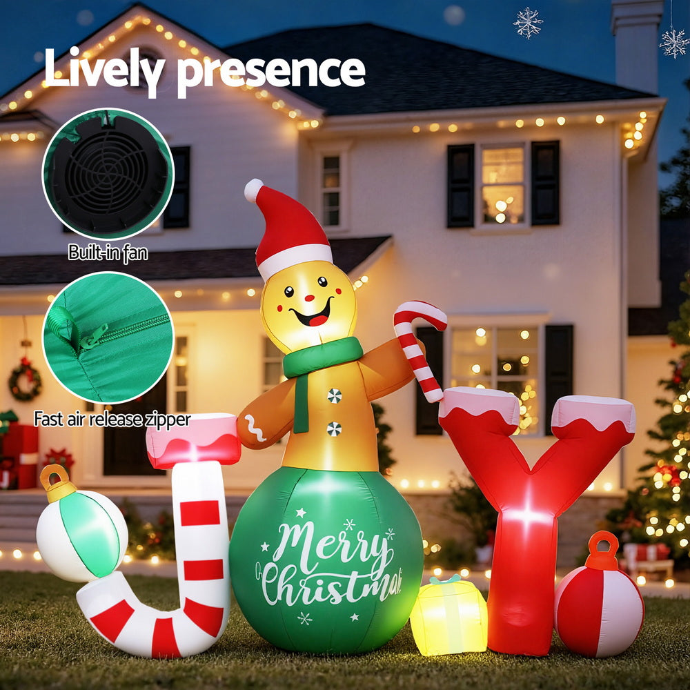 Jingle Jollys Christmas Inflatable Gingerman Joy 3M Long Outdoor Decorations Illuminated-3