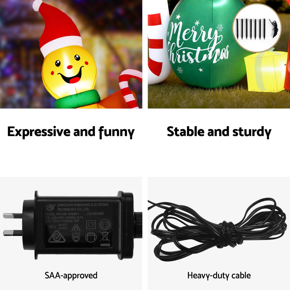 Jingle Jollys Christmas Inflatable Gingerman Joy 3M Long Outdoor Decorations Illuminated-5