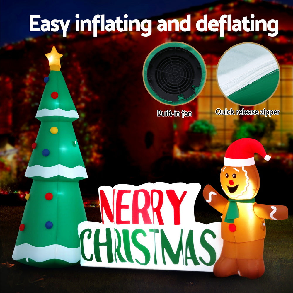 Jingle Jollys Christmas Inflatable Gingerbread Man Tree LED Illuminated Decorations-4