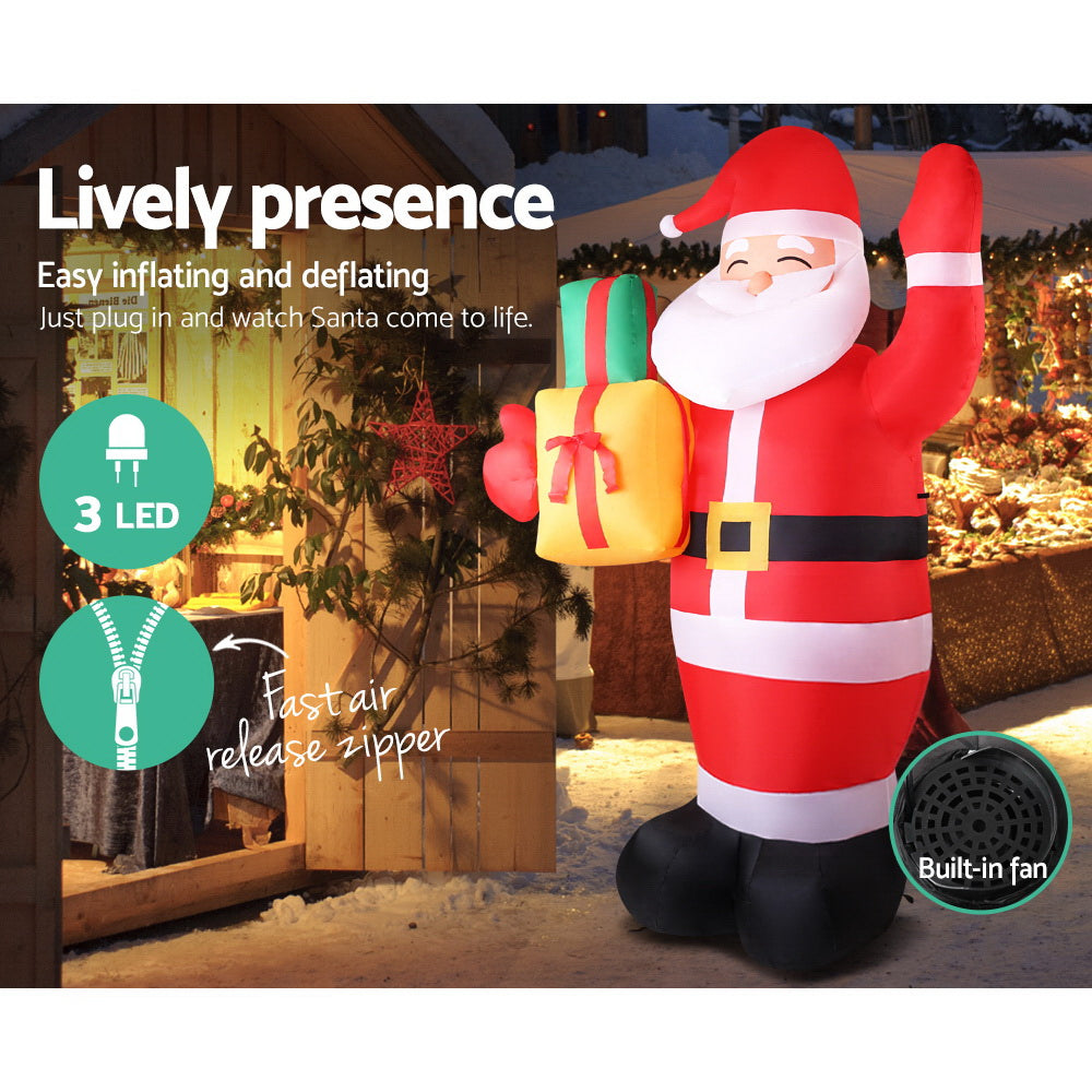 Jingle Jollys Christmas Inflatable Santa 2.4M Illuminated Decorations-5