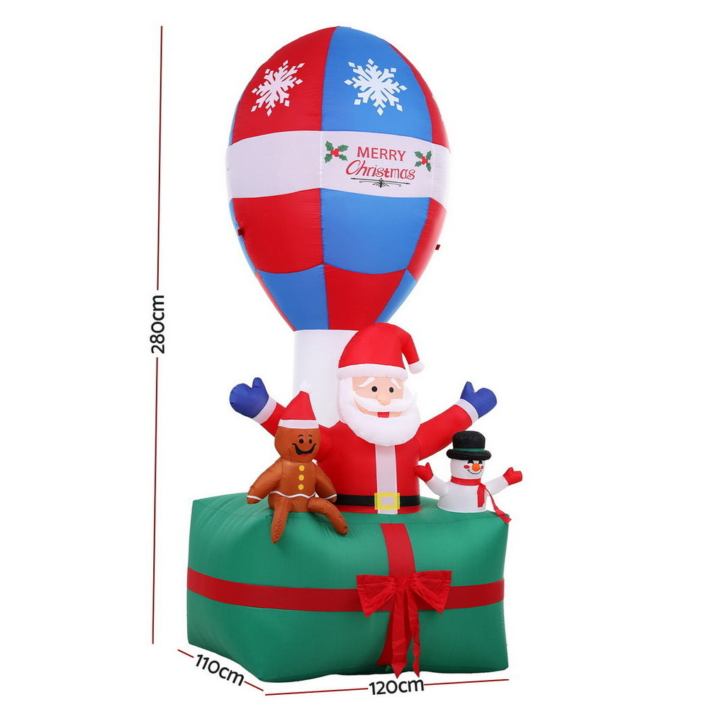 Jingle Jollys Christmas Inflatable Santa in Ballon 2.8M Height LED Decorations Illuminated-1