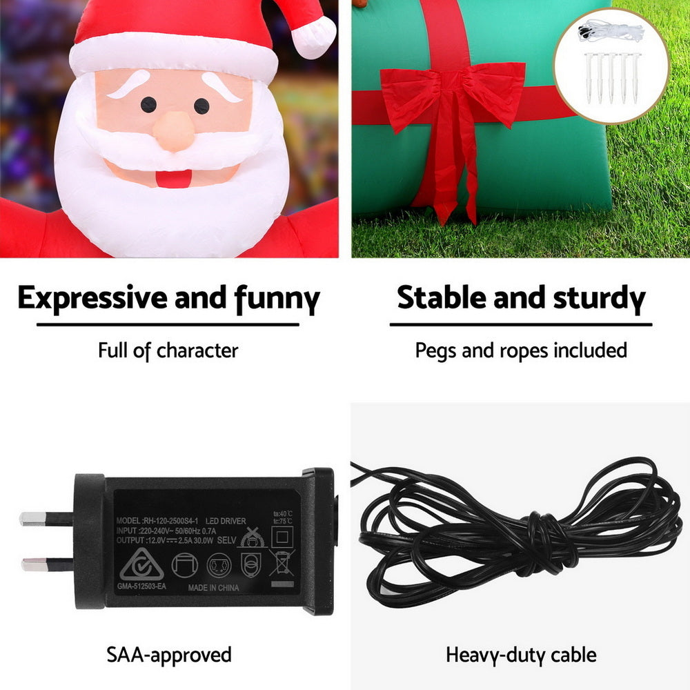 Jingle Jollys Christmas Inflatable Santa in Ballon 2.8M Height LED Decorations Illuminated-5