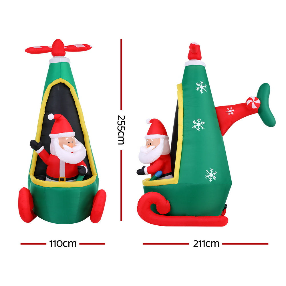 Jingle Jollys Christmas Inflatable Santa in Helicopter 2.55M Height LED Illuminated Decorations-1