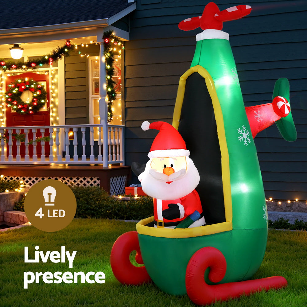 Jingle Jollys Christmas Inflatable Santa in Helicopter 2.55M Height LED Illuminated Decorations-3