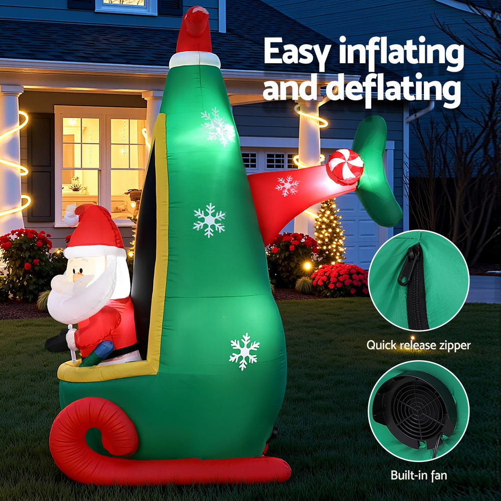 Jingle Jollys Christmas Inflatable Santa in Helicopter 2.55M Height LED Illuminated Decorations-4