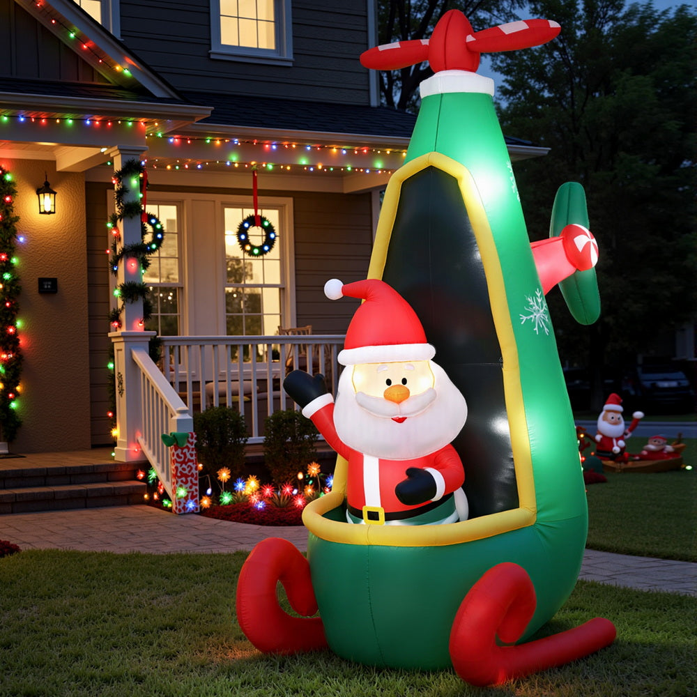 Jingle Jollys Christmas Inflatable Santa in Helicopter 2.55M Height LED Illuminated Decorations-6