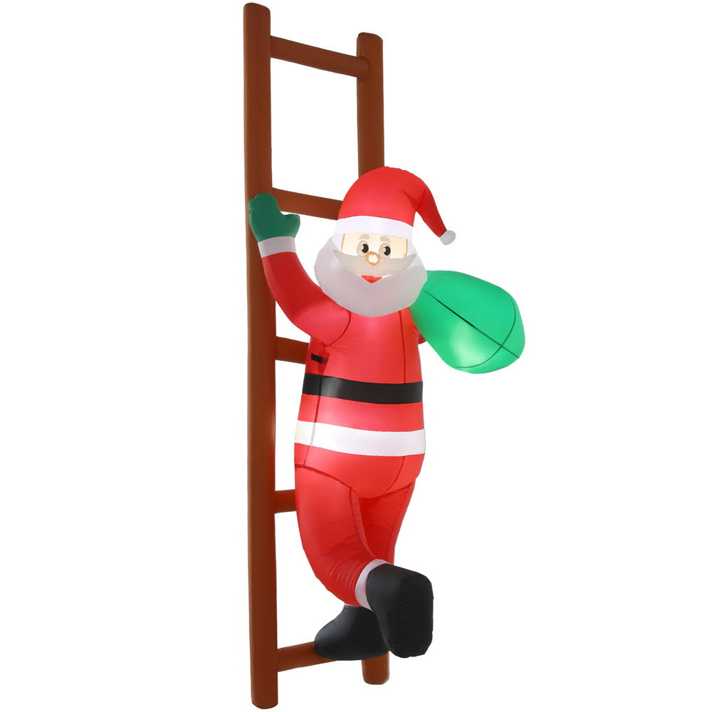 Jingle Jollys Christmas Inflatable Santa Climbing Ladder 2.45M Height LED Decorations Illuminated-0
