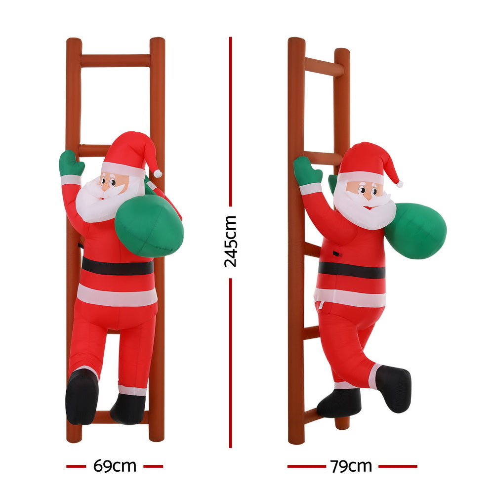 Jingle Jollys Christmas Inflatable Santa Climbing Ladder 2.45M Height LED Decorations Illuminated-1