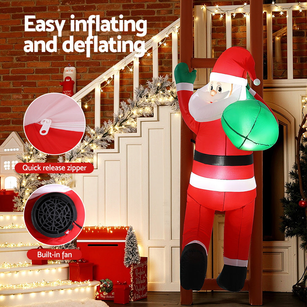 Jingle Jollys Christmas Inflatable Santa Climbing Ladder 2.45M Height LED Decorations Illuminated-4
