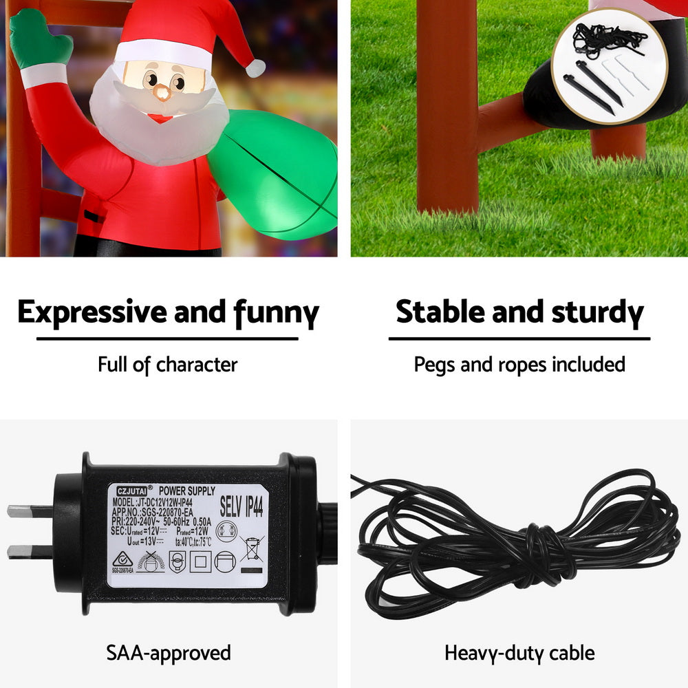 Jingle Jollys Christmas Inflatable Santa Climbing Ladder 2.45M Height LED Decorations Illuminated-5