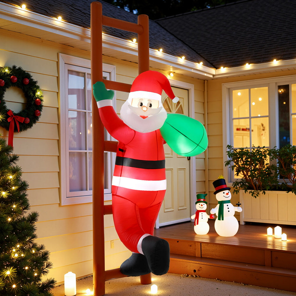 Jingle Jollys Christmas Inflatable Santa Climbing Ladder 2.45M Height LED Decorations Illuminated-6