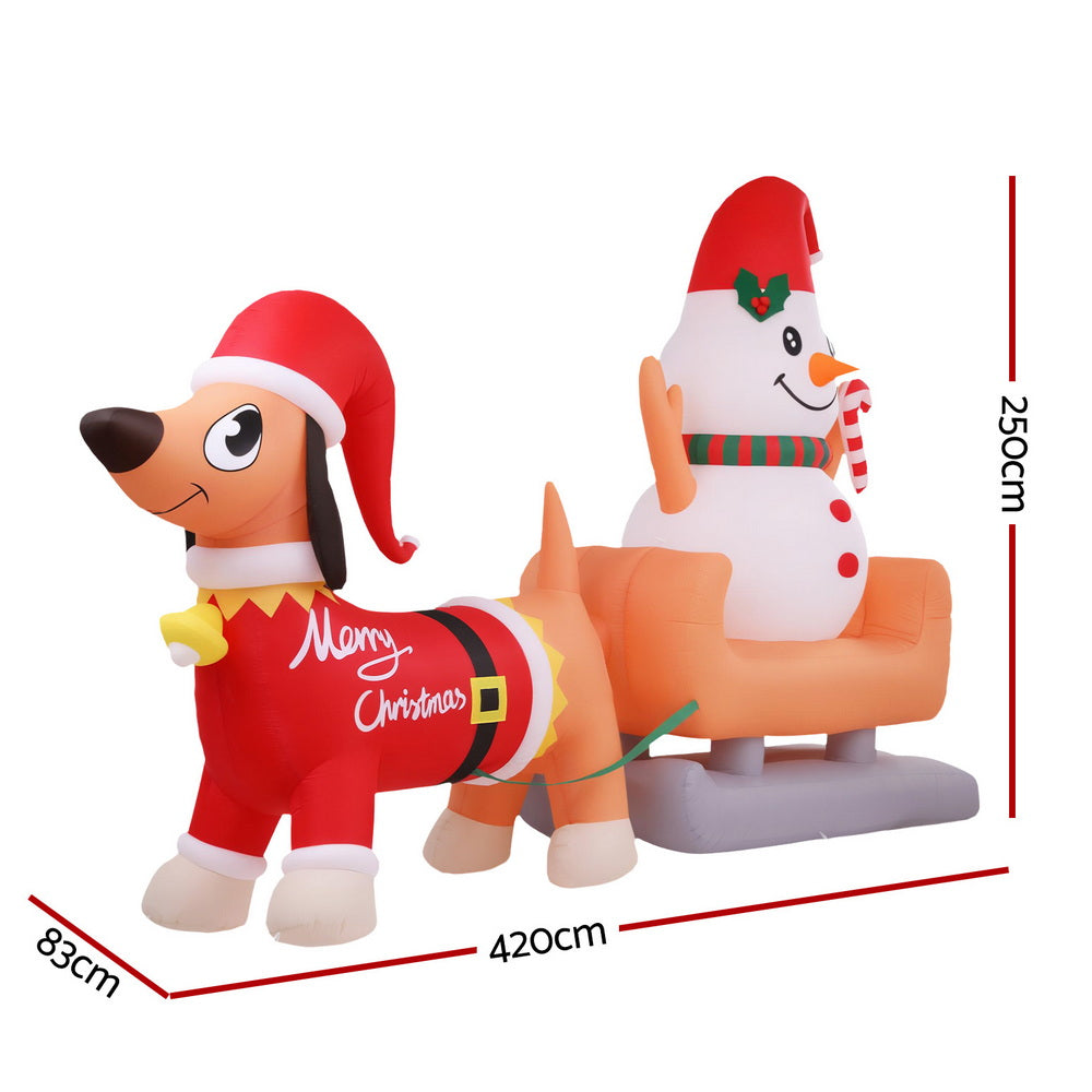 Jingle Jollys Christmas Inflatable Snowman Dog 4.2M Tall Outdoor Decorations Illuminated-1