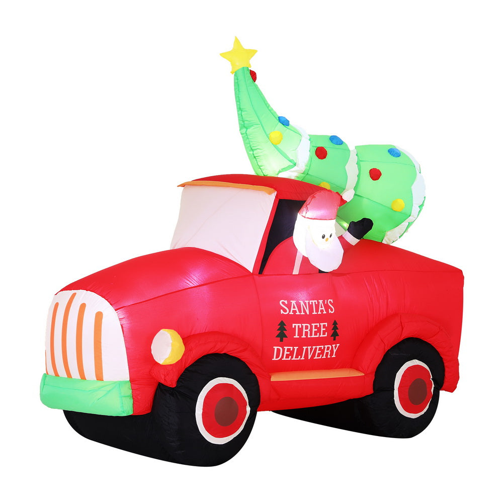 Jingle Jollys Christmas Inflatable Santa Truck 1.6M Height LED Decorations Illuminated-0