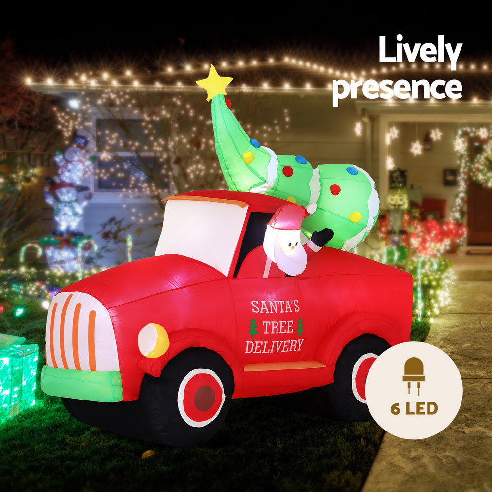 Jingle Jollys Christmas Inflatable Santa Truck 1.6M Height LED Decorations Illuminated-3